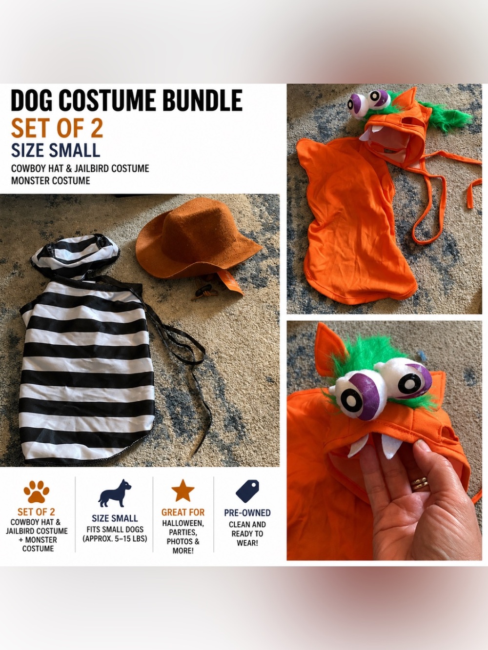 Set of 2 Dog Costume & Cowboy Hat Size Small